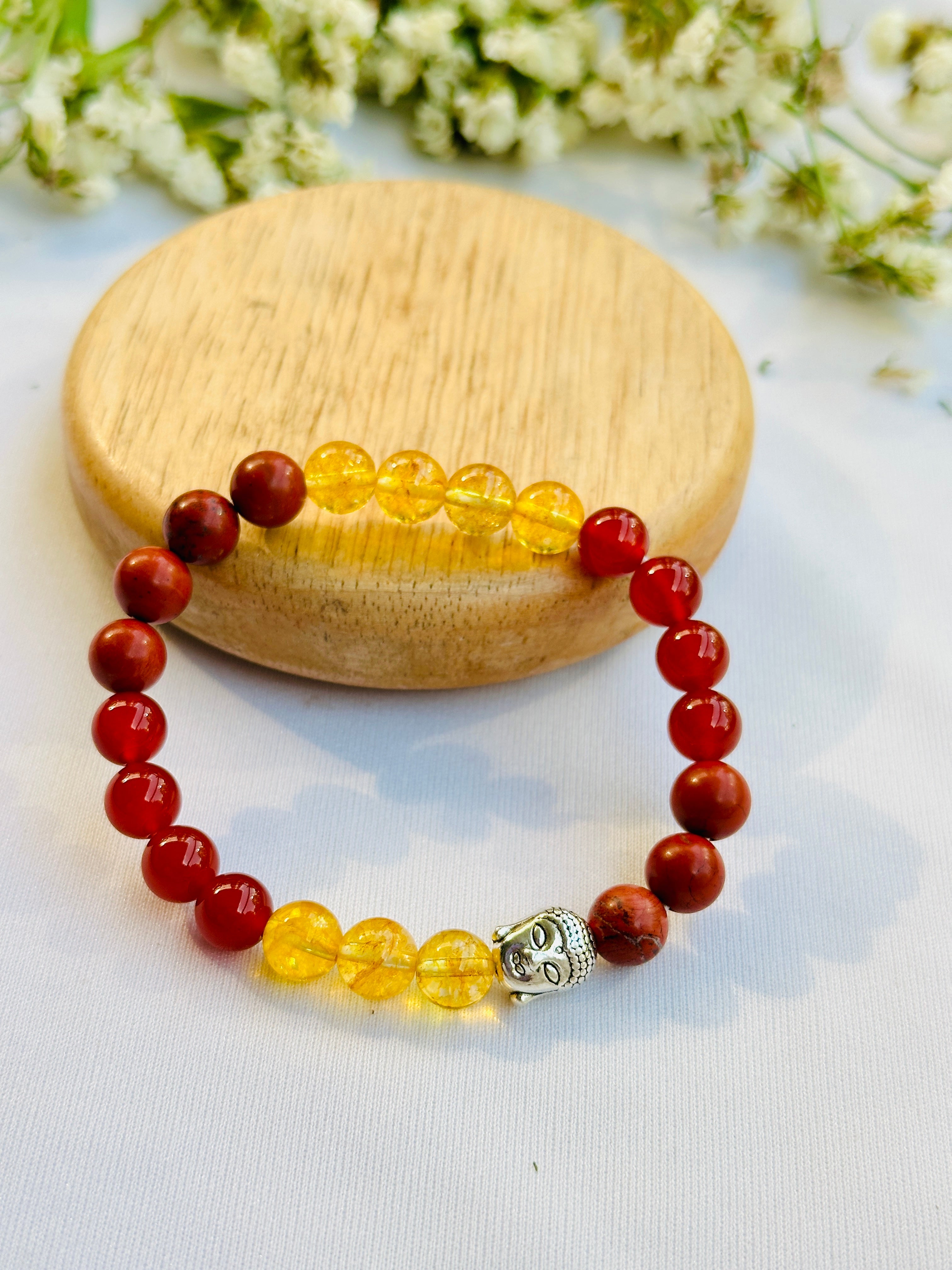 Healthy Heart Balance Bracelet (Red Carnelian, Yellow Citrine and Red Jasper)-Abhimantrit & Certified